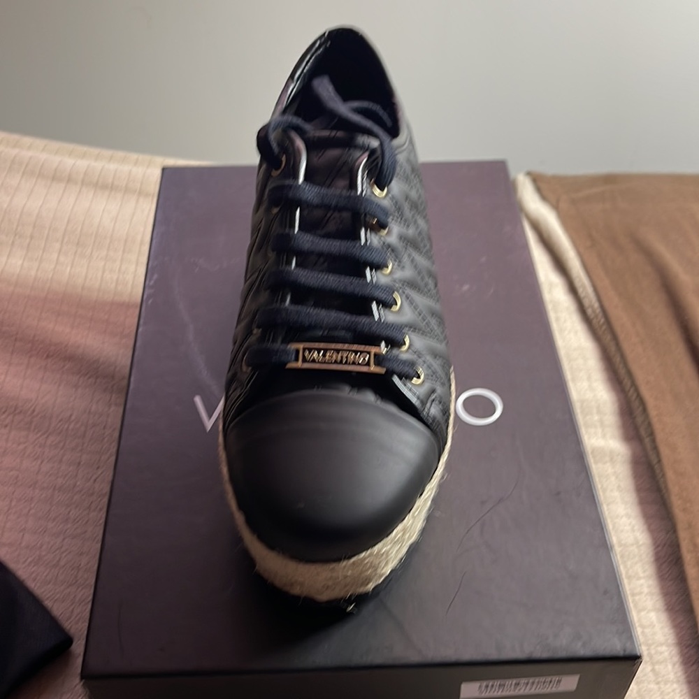 Mario Valentino Angel Leather Espadrille Platform Sneakers.